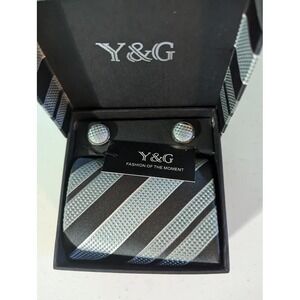 Y & G Black and Grey Tie with Cuff Links